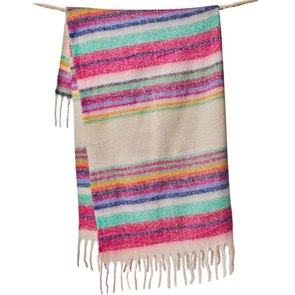 Free People Collection Skye Stripe Fringe Throw Blanket Ivory Multi - Picture 8 of 8